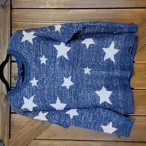 Coraline Shimmery Blue and White Star Design Pullover Sweater Size L